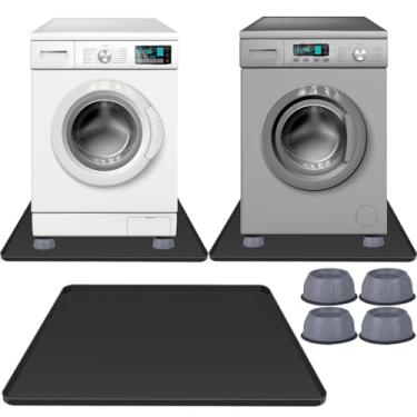 Imagem de Panela de drenagem grande para máquina de lavar roupa 84 x 76 cm com 4 almofadas antivibração para os pés – bandeja de lavadora, antiderrapante, impermeável, conjunto de proteção de piso para aparelho