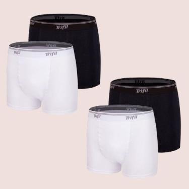 Imagem de Kit 4 Cuecas Boxer Em Algodão Costura Fina Trifil, Branco e preto, 1XG