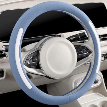 Imagem de Capa de volante, universal de 38 cm, protetor de volante de couro sintético, antiderrapante, respirável e compatível com aquecimento para carros, caminhões, SUVs, vans