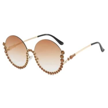 Imagem de JRLLFD Óculos de sol redondos de luxo, meia armação, femininos, retrô, fashion, masculino, verão, uv400 (dourado, degradê, chá)