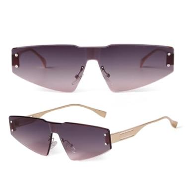 Imagem de HCHES Óculos de Sol Femininos e Masculinos com Armação Dourada, Sem Aro e com Proteção UV400 e Lentes Degradê (3)