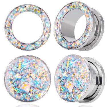 Imagem de Maxbott 2 pares de alargadores de orelha design de estilhaços brilhantes de aço inoxidável 316L alargador de orelha piercing corporal joias para mulheres e homens, 6mm(2G), Aço inoxidável, Sem Pedra