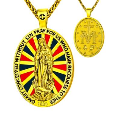 Imagem de Colar de medalhão oval de São Miguel, cobre banhado a ouro, pingente de 5 x 3 cm com corrente de 40 cm + 5 cm, medalha de oração de proteção religiosa, colares com pingente de cruz religiosa com