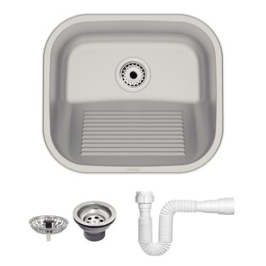 Imagem de Tanque Inox De Encaixe Embutir Lavanderia 40x35cm 19 L Com Válvula E Sifão Tramontina