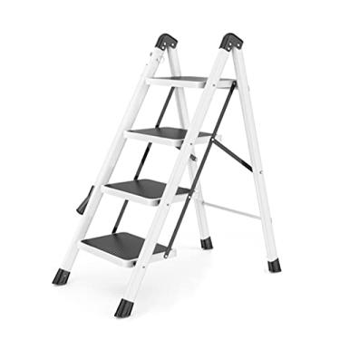 Imagem de Escadas dobráveis escada dobrável de metal leve escada doméstica multiuso portátil 4 degraus com borracha algodão pega única (preto) escada resistente (cor: vermelho) (branco)