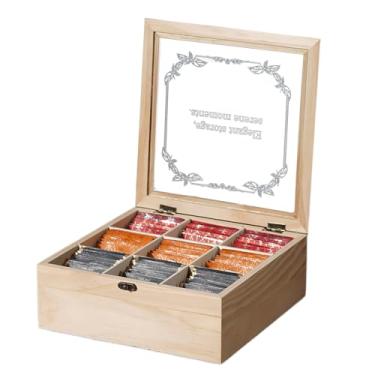 Imagem de Caixa organizadora de chá, armazenamento organizador de chá com 9 compartimentos - Exibição decorativa multifuncional de estação de chá para compartilhar momentos de diversão em família