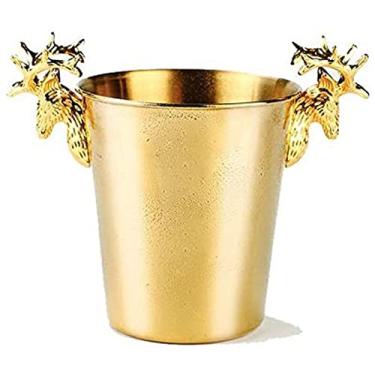Imagem de Balde de gelo de aço inoxidável cabeça de veado balde de gelo bar de festa balde de gelo barril de vinho vinho champanhe pequena barra de cerveja (tamanho: M) (tamanho: médio) (pequeno)
