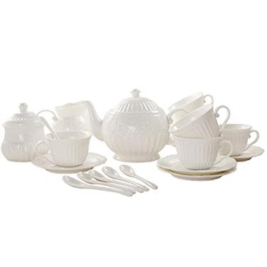 Imagem de Conjunto de 15 peças de chávenas de café de porcelana e para 6, com bule de açúcar, jarra de creme e colheres de chá