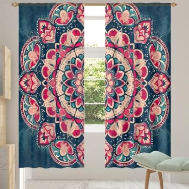 Imagem de 2 conjuntos de painéis étnicos damasco vermelho cortinas transparentes arejadas com filtro leve painéis de cortina leve cortina de porta para janela para sala de estar, quarto, jantar, 84 polegadas de