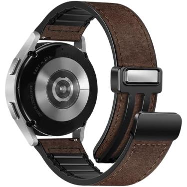Imagem de WestEagle Pulseira de couro magnética compatível com Samsung Galaxy Watch 7/6/5/4/Active 2 de 40 mm e 44 mm/Watch 6 Classic de 43 mm e 47 mm/Watch 5 Pro de 45 mm/Watch 4 Classic de 42 mm e 46 mm,