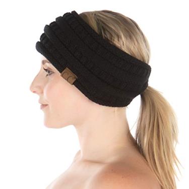 Imagem de FUNky Junque Faixa de cabeça feminina de rabo de cavalo com forro de tricô, Preto, One Size