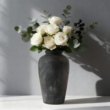 Imagem de NEBRYX Vaso de cerâmica grande, vaso minimalista de 28 cm para decoração de casa, vaso de flores feito à mão para mesa central, casamento, sala de estar, decoração de cozinha, decoração de prateleira