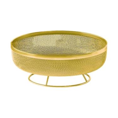 Imagem de ＫＬＫＣＭＳ Organizador de frutas com pedestal em arame de ferro para de cozinha, e com grande capacidade de armazenamento (20x20x9,5cm), ideal, Ouro