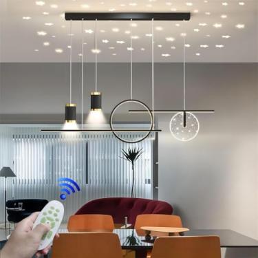 Imagem de Lustre LED decorativo moderno para mesa de jantar, 100 cm, para sala de estar, teto ou quarto, altura ajustável, com controle remoto, design em anel de metal, luminária pendente para cozinha