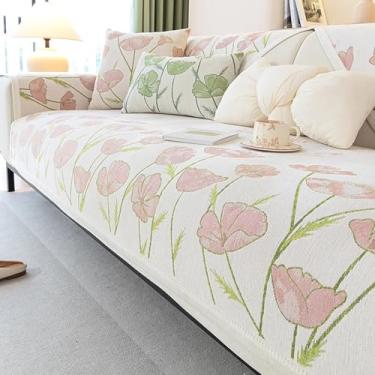 Imagem de HGTRH Capa de sofá, capa de sofá seccional, em forma de L, antiderrapante, para 3 almofadas, design jacquard rosa, 110 x 110