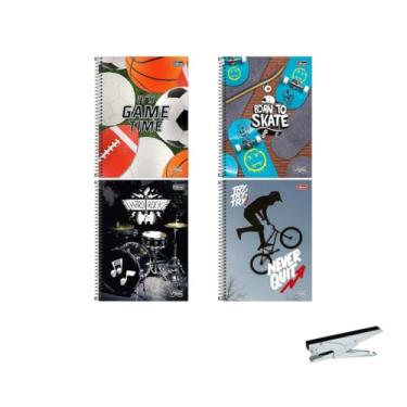 Imagem de Kit Caderno Universitário Vibe Masc 10M 160F Tilibra + Grampeador Alicate HP45