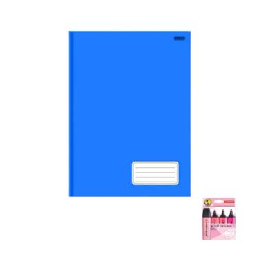 Imagem de Kit Caderno Brochurão KBOM 1 Matéria Capa Dura 96 Folhas + Marca Texto Boss Estojo 4 Cores Pink