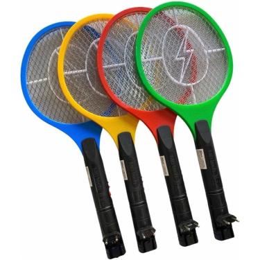 Imagem de Raquete Elétrica Recarregável Mata Moscas e Insetos, Bivolt 110/220V, com Luz LED, 51x21cm, Cor Sortida
