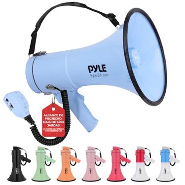 Imagem de Pyle Megafone Bullhorn de 50 W - portátil, sirene automática e volume ajustável, alcance de projeção de até 1200 jardas quadradas, entrada auxiliar, talk, sirene, música, apito e gravação, alça de