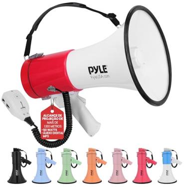 Imagem de Pyle Megafone Bullhorn de 50 W - portátil, sirene automática e volume ajustável, alcance de projeção de até 1200 jardas quadradas, entrada auxiliar, talk, sirene, música, apito e gravação, alça de