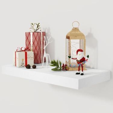 Imagem de Prateleiras flutuantes brancas profundas de 30 cm, prateleira flutuante para livros, 60 x 30,5 cm, prateleiras profundas de madeira rústica para armazenamento e exibição doméstica, prateleiras