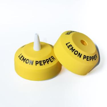 Imagem de Culinary ID Bands Tampa de silicone de limão e pimenta, etiqueta reutilizável de grau alimentício para garrafas de apertar de 473 a 947 ml, identificador de molho coordenado por cores para cozinhas e