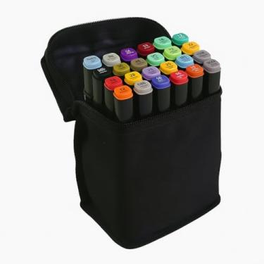 Imagem de Kit 24 Canetinhas Ponta Dupla com Estojo Preto com Zíper – Marcadores Artísticos Desenho e Pintura Escolar