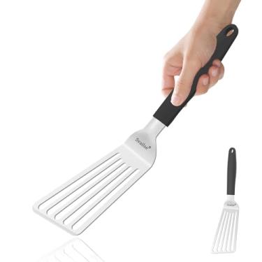 Imagem de Svailse Espátula de peixe de aço inoxidável, espátulas de metal de 33,8 cm com alça de silicone, espátula com fenda para cozinhar, grelhar, virar, ovo, biscoito, panqueca e hambúrguer (grande)
