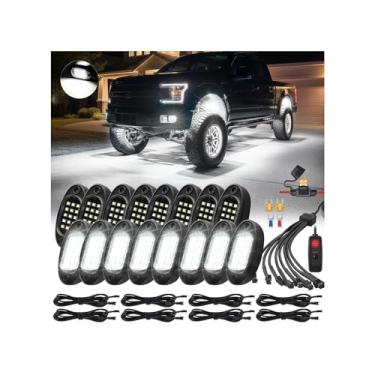 Imagem de Kit de luzes LED brancas puras de 16 peças com interruptor de desligamento elétrico de chicote de fiação, 6000K 15EDs neon brilhante luzes de brilho 12 V à prova d'água para caminhões, Jeep Trailer