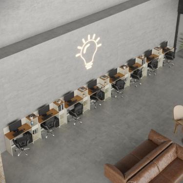 Imagem de Conjunto De Escritório Tech 7 Livreiro E 8 Mesas 90cm - Vian - Off White E Cedro Off White E Cedro