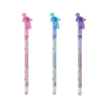 Imagem de Kit 3 Canetas Gel Apagável Fantasia Gato 05mm Tinta Azul Conjunto Esco