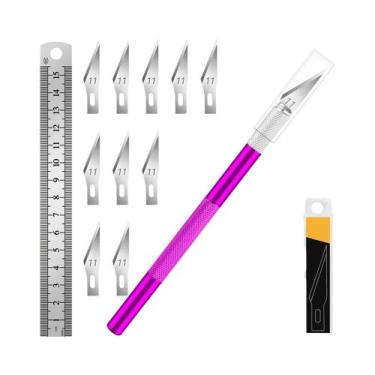 Imagem de Faca De Precisão Em Aço Inoxidável De 15CM Com 11 Lâminas E Régua, Kit