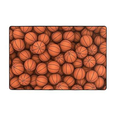 Imagem de Zeraoke Tapetes de basquete laranja para sala de estar de 1,2 x 1,8 m, tapete macio e moderno, tapetes felpudos antiderrapantes para decoração de casa, tapete lavável para quarto, jantar, dormitório,