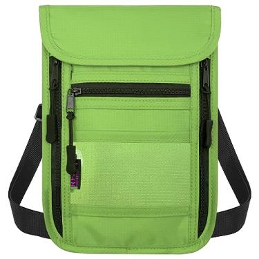 Imagem de Carteira de pescoço de viagem com zíperes duplos, porta-passaporte com bloqueio de RFID e alça ajustável para homens e mulheres para guardar dinheiro, S8 - verde claro, S8 - verde claro