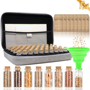 Imagem de Organizador de armazenamento de sementes com 80 compartimentos com 40 envelopes de sementes, caixa organizadora resistente com adesivos de etiqueta, recipiente de vidro para economia de sementes de