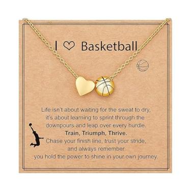 Imagem de HETICA Colar de futebol, basquete, softbol, vôlei, futebol feminino, esportivo, coração, coleção, acessórios esportivos, joias, presente de Natal, Medium, Latão, Sem Pedra Preciosa