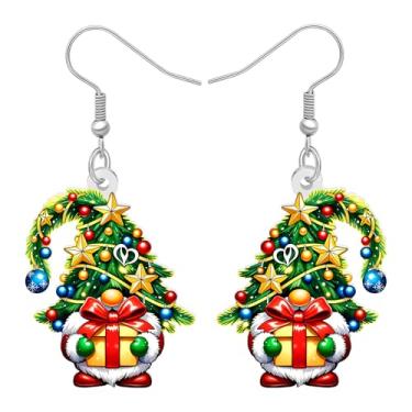 Imagem de BAMAY Brincos de gnomo de acrílico descolados pendurados, brincos verdes de Natal, joias de inverno, gnomos, presentes para mulheres, mãe, acessórios de Natal, Medium, Acrílico, Sem pedra preciosa