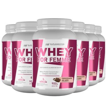 Imagem de 6x whey for femme + colageno hidrolisado 900g chocolate hf suplementos