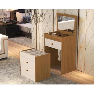 Imagem de Penteadeira Cômoda Olivia 3 Gavetas 100% Mdf C/espelho Banqueta - Baso