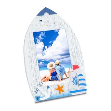 Imagem de Himitimi Porta-retrato de praia, 10 x 15 cm, moldura de madeira, mediterrânea, para decoração de quarto náutico, presentes para amantes de praia (vertical)