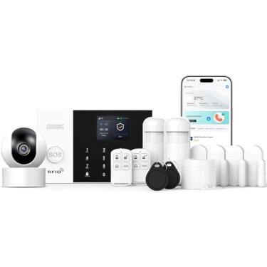 Imagem de LWOHSI Sistema De Alarme Segurança Residencial Com Câmera, Kit Wifi+Gsm Alerta Aplicativo Telefone, Sensor Porta/Janela, Controle Remoto Para Casa, Apartamento