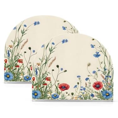 Imagem de Wassud Porta-guardanapos de acrílico Wildflowers, dispensador de guardanapos de papel moderno em forma de U para mesa, cozinha, sala de jantar, bancada 2 peças (comporta 50-60 guardanapos)