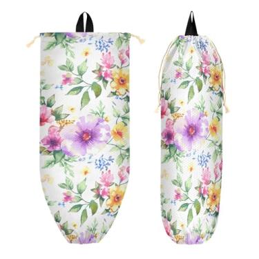 Imagem de xigua Suporte de parede de plástico floral em aquarela com cordão, 1 pacote, organizador de sacolas de compras reutilizáveis, decoração para bolsas, meias, roupas íntimas e gravatas