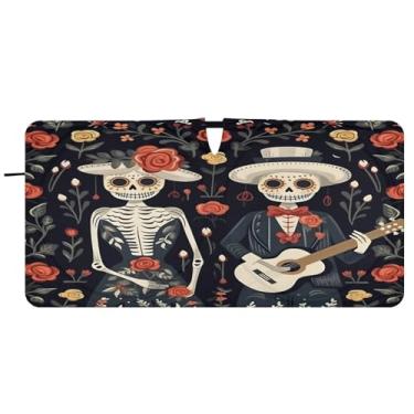 Imagem de CEBUGI Para-brisa de carro dobrável Sombra de sol caveiras de açúcar persianas de janela de carro guarda-chuva dianteiro para-brisa para-sol para acessórios de carro legal bloqueador solar refletivo