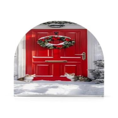 Imagem de Qilmy Porta vermelha festiva guirlanda de Natal porta-guardanapos para mesas, elegante suporte de guardanapo de papel de placa acrílica, dispensador de papel de seda independente moderno para jantar