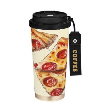 Imagem de YETTASBIN Caneca de café de viagem com isolamento térmico de pizza de 482 g com tampa canudo, copo à prova de derramamento e vazamento com alça para bebida quente e fria, garrafa de água de aço