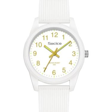 Imagem de SOCICO Relógio analógico infantil para meninos e meninas, fácil de ler, relógio de aprendizagem, à prova d'água, 50 m, pulseira macia para crianças de 4 a 12 anos, ótimo presente para crianças, Branco