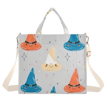 Imagem de Burbuja Sacola feminina de chapéus de bruxa de desenho animado, bolsa tiracolo de veludo cotelê para compras, trabalho, viagens, Chapéus de bruxa de desenho animado, Small