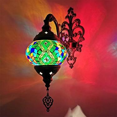 Imagem de Luminária de parede turca em mosaico, estilo retrô marroquino, em vidro boêmio, pequena, para cabeceira, ideal para sala de estar, quarto, corredor, varanda, café ou bar.