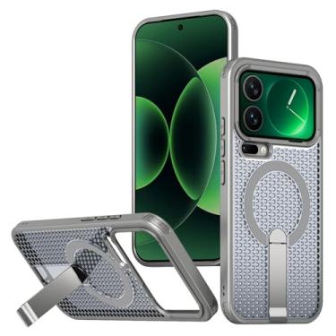 Imagem de LTLMYDAM Capa vazada para Xiaomi 17 Pro Max/17 Pro/17, capa magnética de dissipação de calor com suporte ajustável, capa ultrafina à prova de choque, cinza, 17